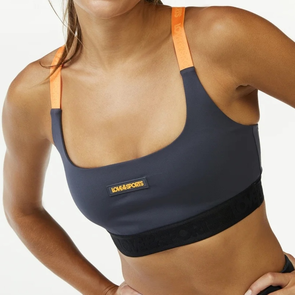 Love & Sports Charcoal and Neon Orange Sports Bra, Size XXL (20)